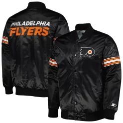 Men's Starter Black Philadelphia Flyers Pick & Roll Satin Full-Snap Varsity Jacket