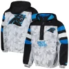 Men's Starter White/Black Carolina Panthers Thursday Night Gridiron Raglan Half-Zip Hooded Jacket -Philadelphia Eaglest shop 6106087