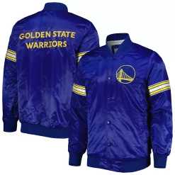 Men's Starter Royal Golden State Warriors Pick & Roll Satin Full-Snap Varsity Jacket