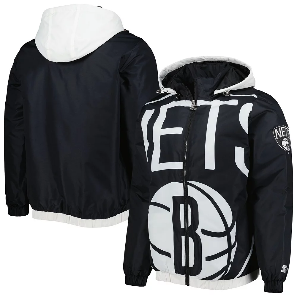 Men's Starter Black Brooklyn Nets The Triple Double Full-Zip Hoodie Jacket 4 Men's Starter Black Brooklyn Nets The Triple Double Full-Zip Hoodie Jacket - Image 2