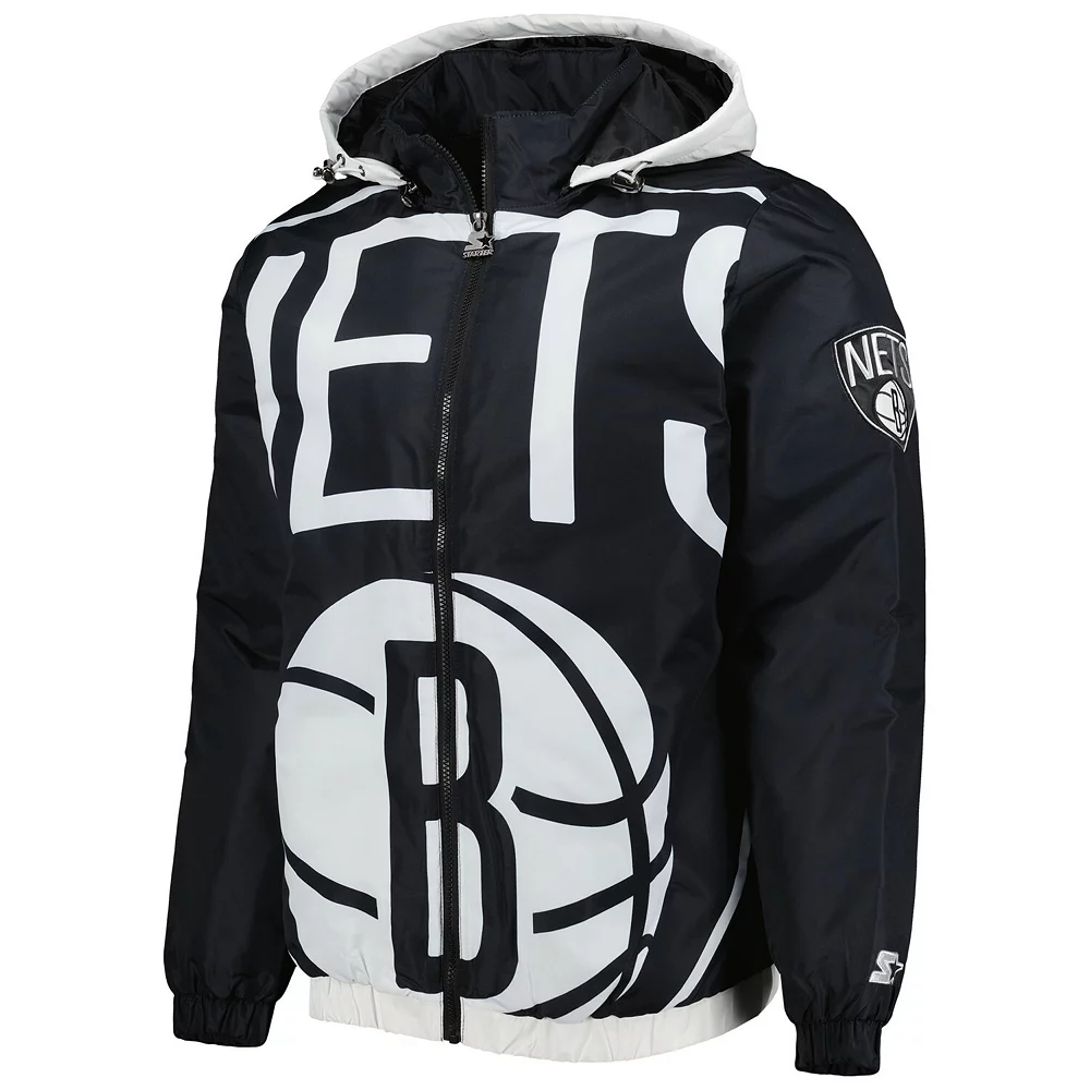 Men's Starter Black Brooklyn Nets The Triple Double Full-Zip Hoodie Jacket 5 Men's Starter Black Brooklyn Nets The Triple Double Full-Zip Hoodie Jacket - Image 3