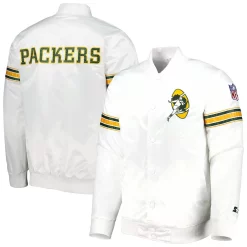 Men's Starter White Green Bay Packers The Power Forward Full-Snap Jacket