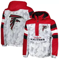 Men's Starter White/Red Atlanta Falcons Thursday Night Gridiron Raglan Half-Zip Hooded Jacket