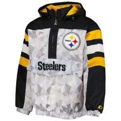 Men's Starter White/Black Pittsburgh Steelers Thursday Night Gridiron Raglan Half-Zip Hooded Jacket -Philadelphia Eaglest shop 6158168 ALT2