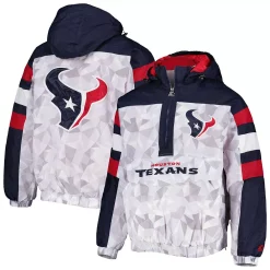 Men's Starter White/Navy Houston Texans Thursday Night Gridiron Raglan Half-Zip Hooded Jacket