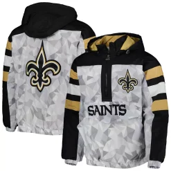 Men's Starter White/Black New Orleans Saints Thursday Night Gridiron Raglan Half-Zip Hooded Jacket