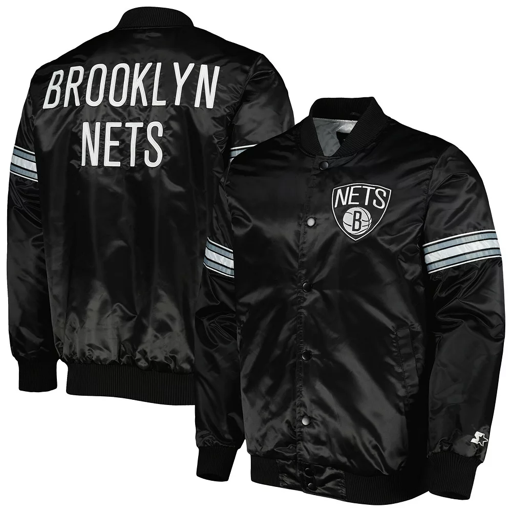 Men's Starter Black Brooklyn Nets Pick & Roll Satin Full-Snap Varsity Jacket 3 Men's Starter Black Brooklyn Nets Pick & Roll Satin Full-Snap Varsity Jacket