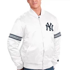 Men's Starter White New York Yankeess Power Forward Satin Full-Snap Varsity Jacket