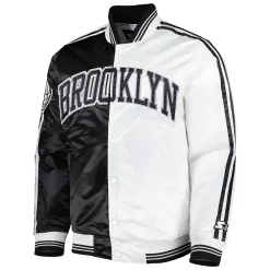 Men's Starter Black/White Brooklyn Nets Fast Break Satin Full-Snap Jacket -Philadelphia Eaglest shop 6220018 ALT2