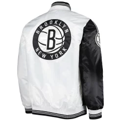 Men's Starter Black/White Brooklyn Nets Fast Break Satin Full-Snap Jacket -Philadelphia Eaglest shop 6220018 ALT3